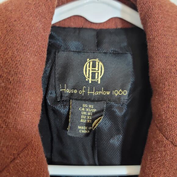 House Of Harlow 1960 Burnt Brown Wool Blend Long Peacoat XS Winter Travel Work - Picture 10 of 16